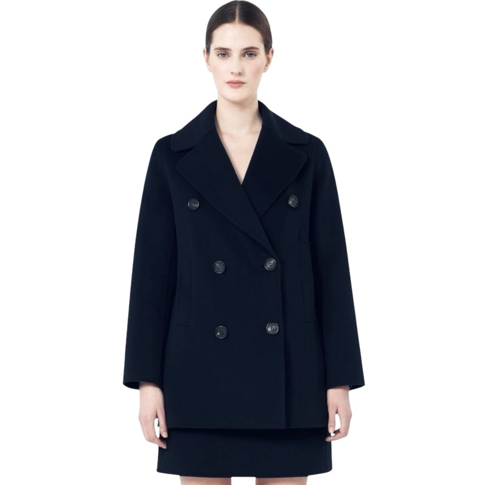 MAX MARA 100% Virgin Wool Made In Italy Double Breasted Black Pea Coat Size 2 - Picture 1 of 14